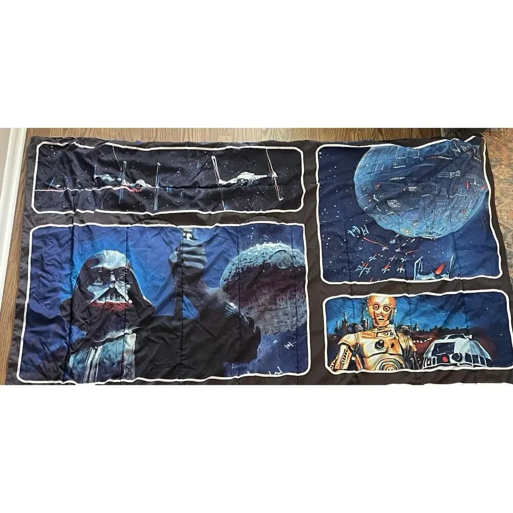Vintage Star Wars Classic Logo Blue Twin Comforter Double Sided 84” X 67”
